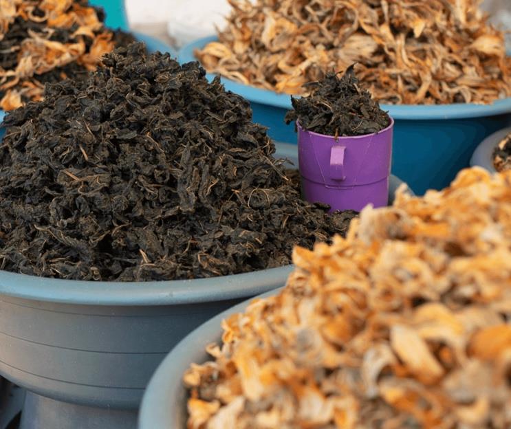 Dried indigenous foods on sale at a market