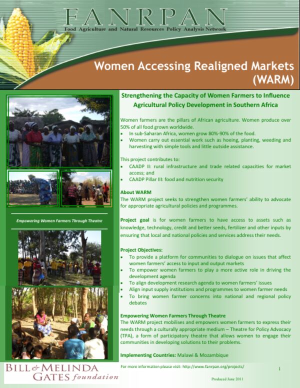 Cover of Women Accessing Realigned Markets (WARM): Strengthening the Capacity of Women Farmers to Influence Agricultural Policy Development in Southern Africa