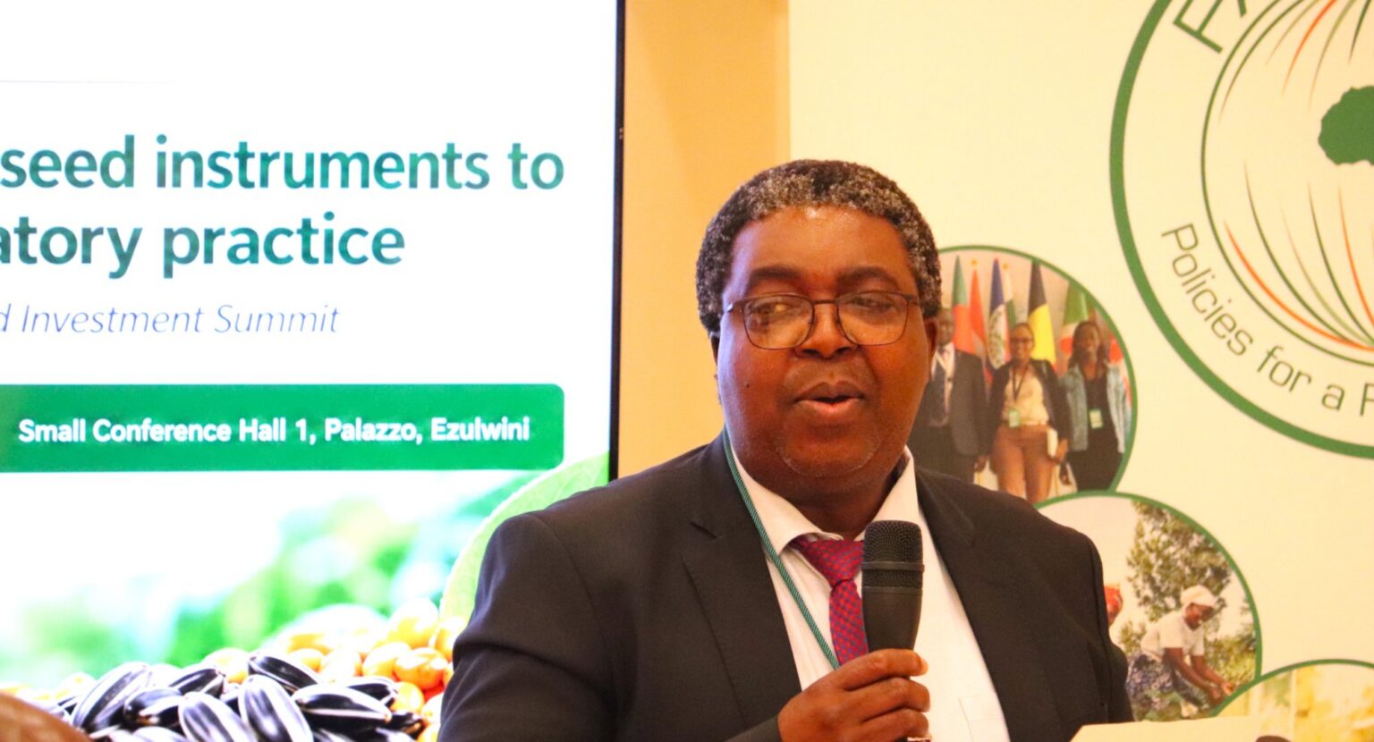Mr Sydney Simelane, Principal Secretary of the Ministry of Agriculture of Eswatini, speaks at the FANRPAN side event at the African Union Seed Investment Summit